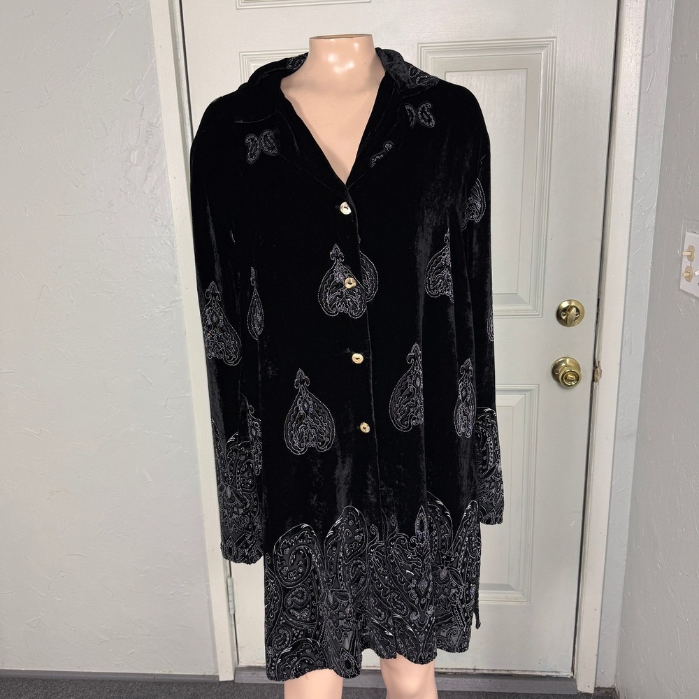 CITRON Santa Monica Womens Blouse L Rayon Silk Button Paisley Velour Q3-16
